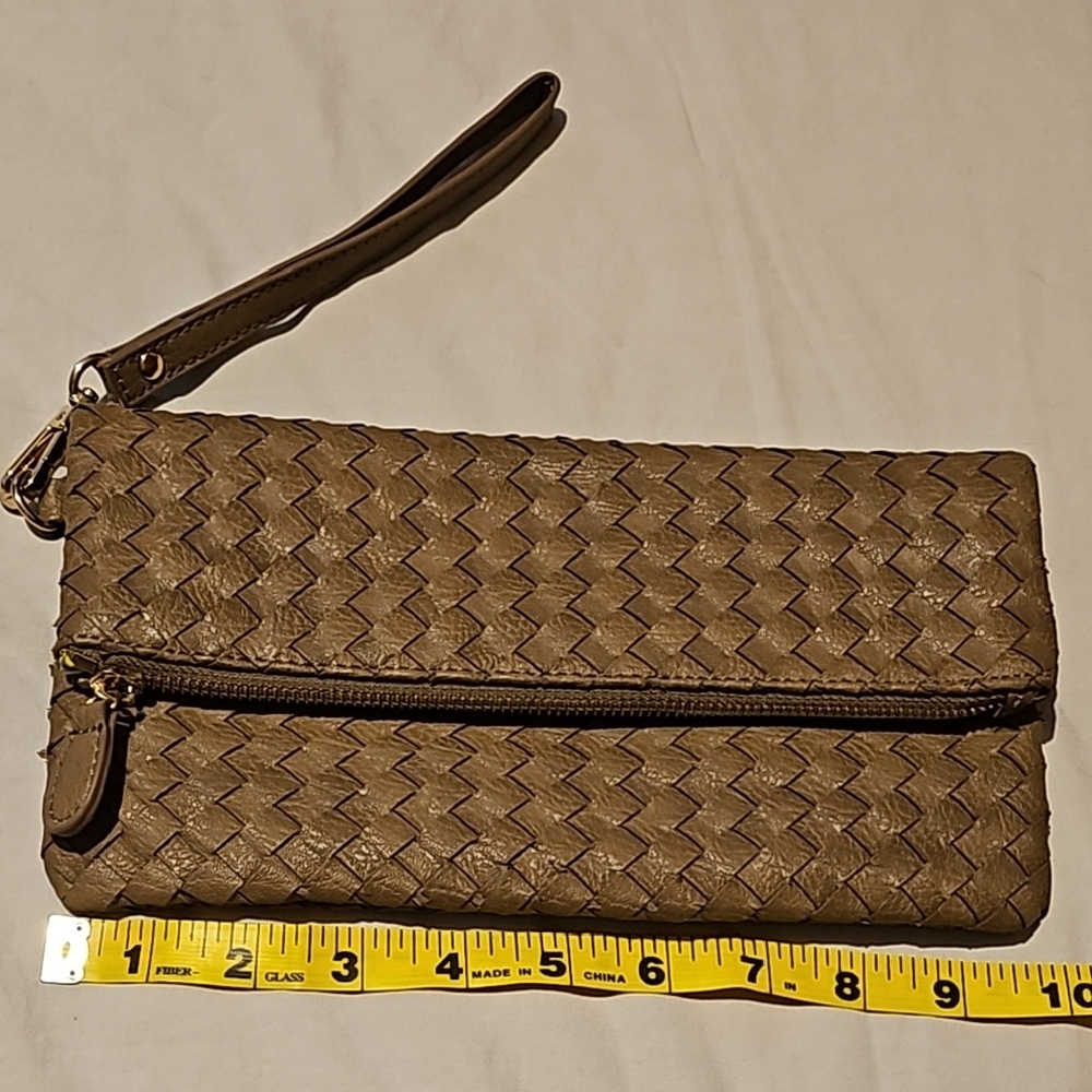 NWOT Woven Leather Wristlet Clutch - Taupe